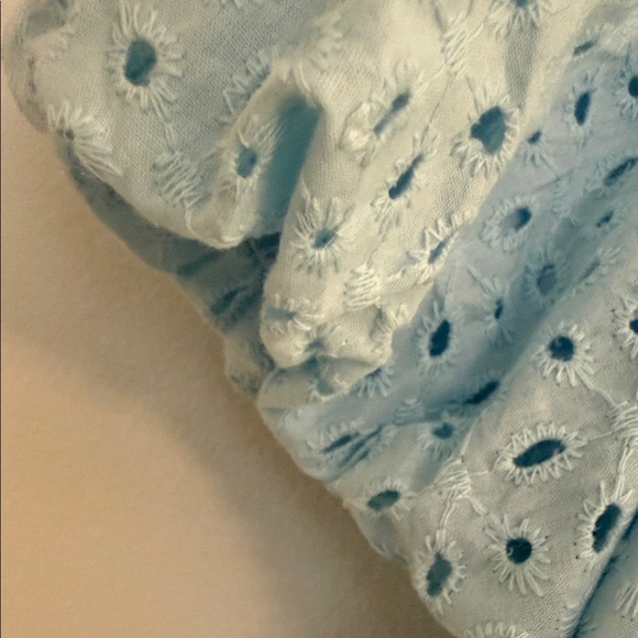 Light Blue Eyelet Tiered Mini Dress with Puff Sleeves - Picture 4 of 8